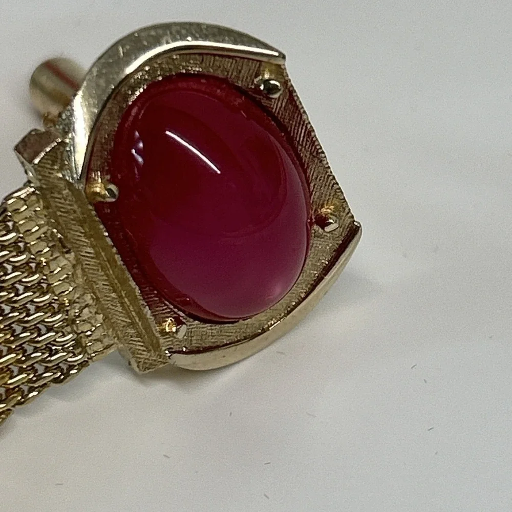 Swank Pink Moonglow & Gold Tone Cuff Links Signed Vintage Oval Gem Clasp Stamped